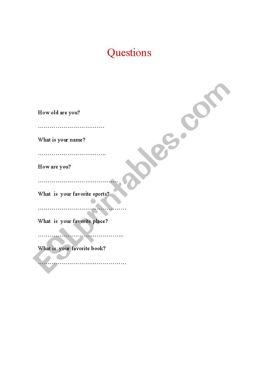 questioms worksheet