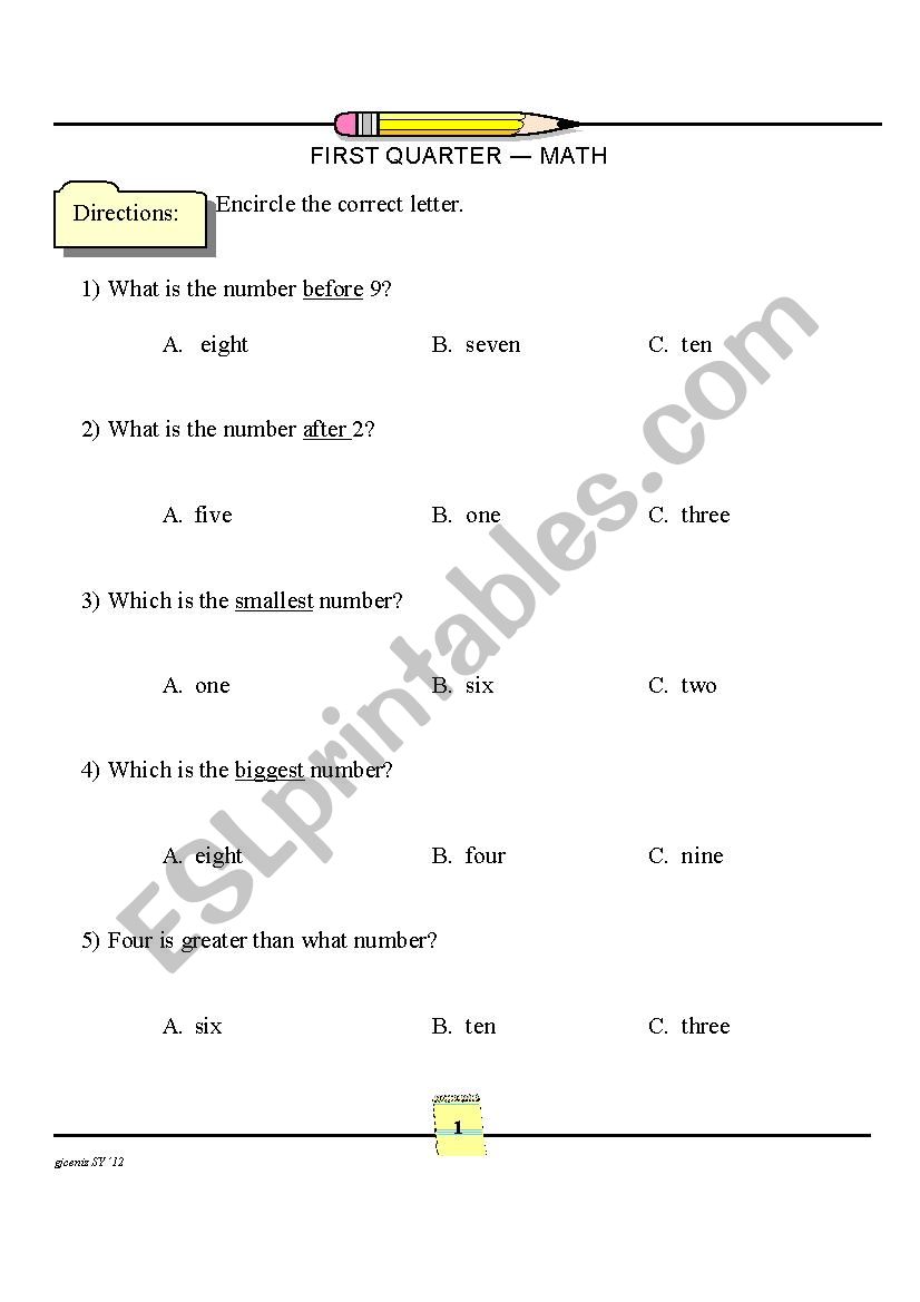 Comapring Numbers worksheet