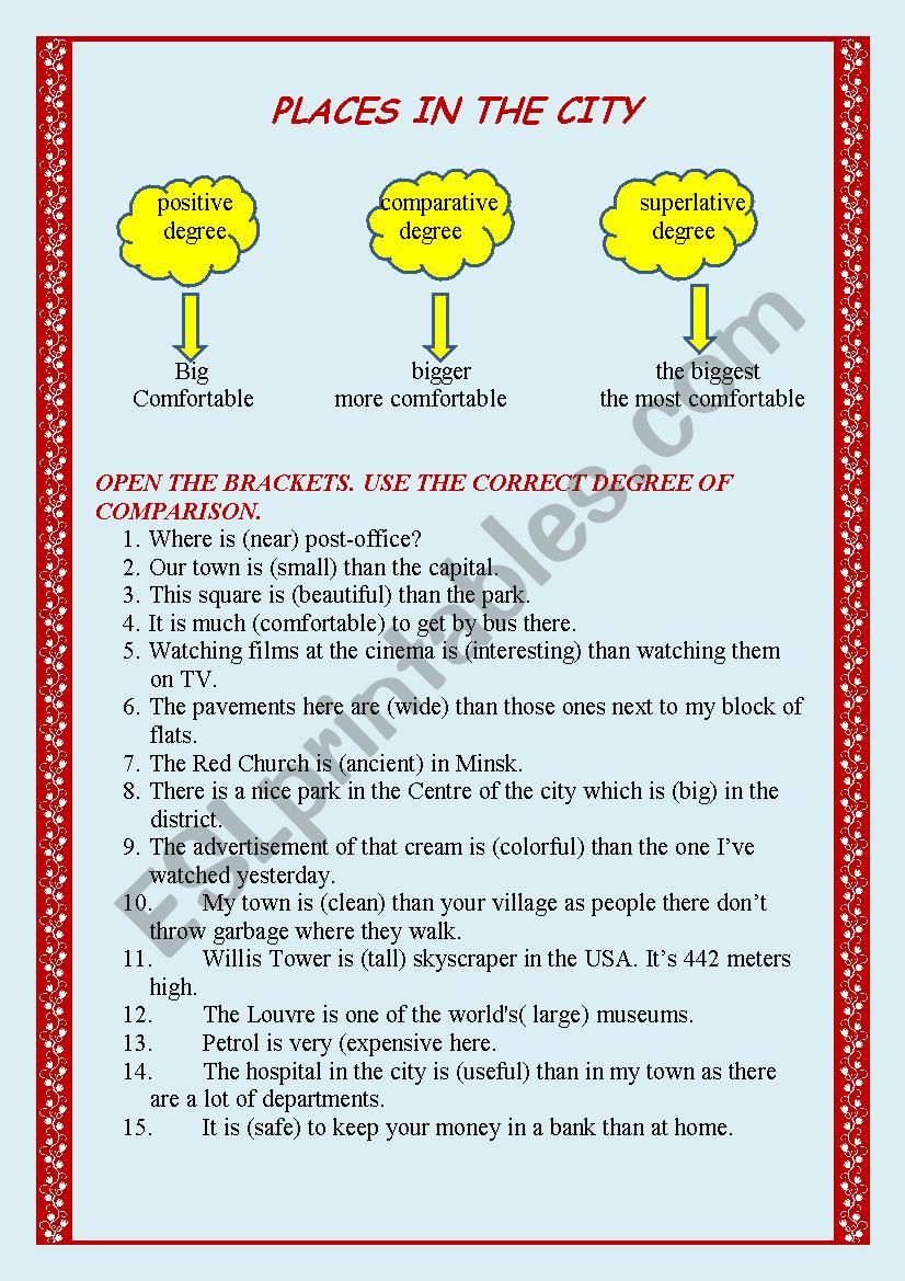 places in the city worksheet