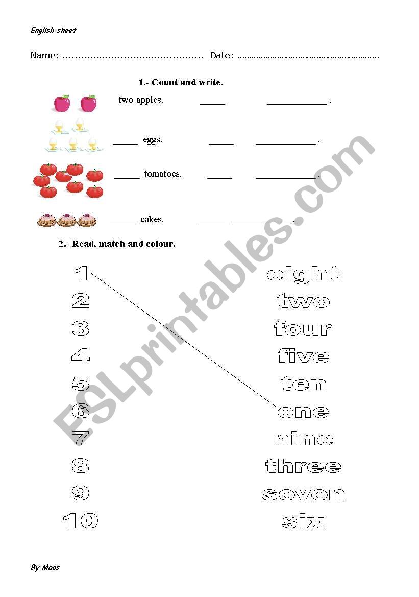 NUMBERS 1-10 worksheet