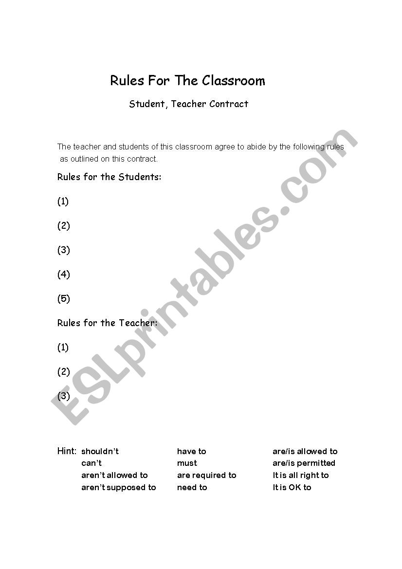 Rules for the classroom worksheet