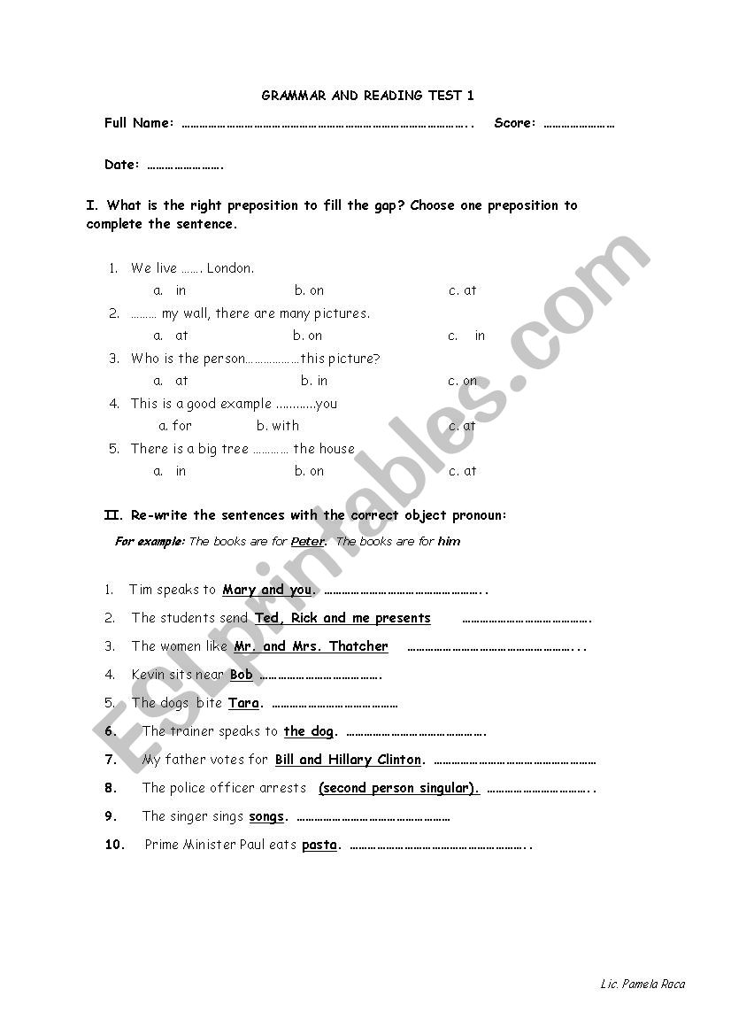 Grammar Test worksheet