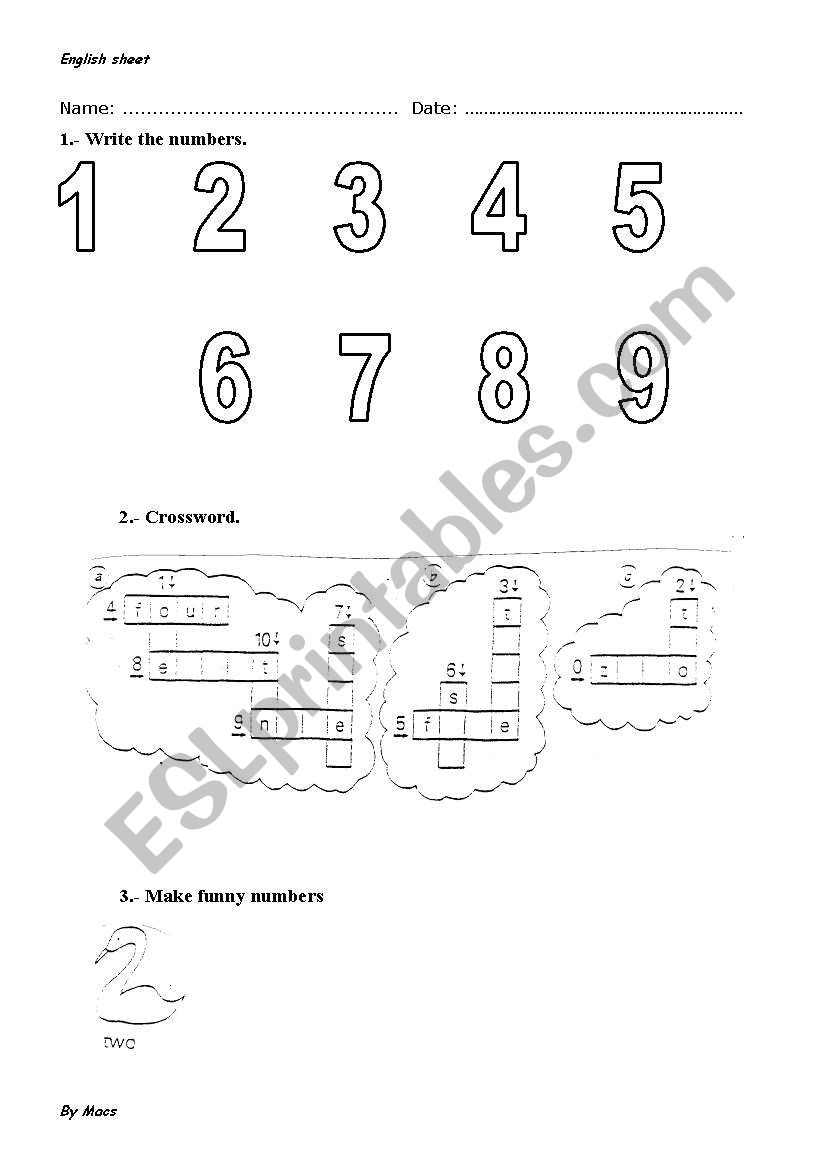 NUMBERS 1- 10 worksheet