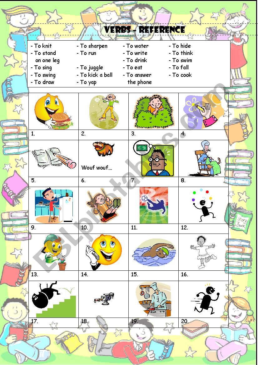 Verbs reference worksheet