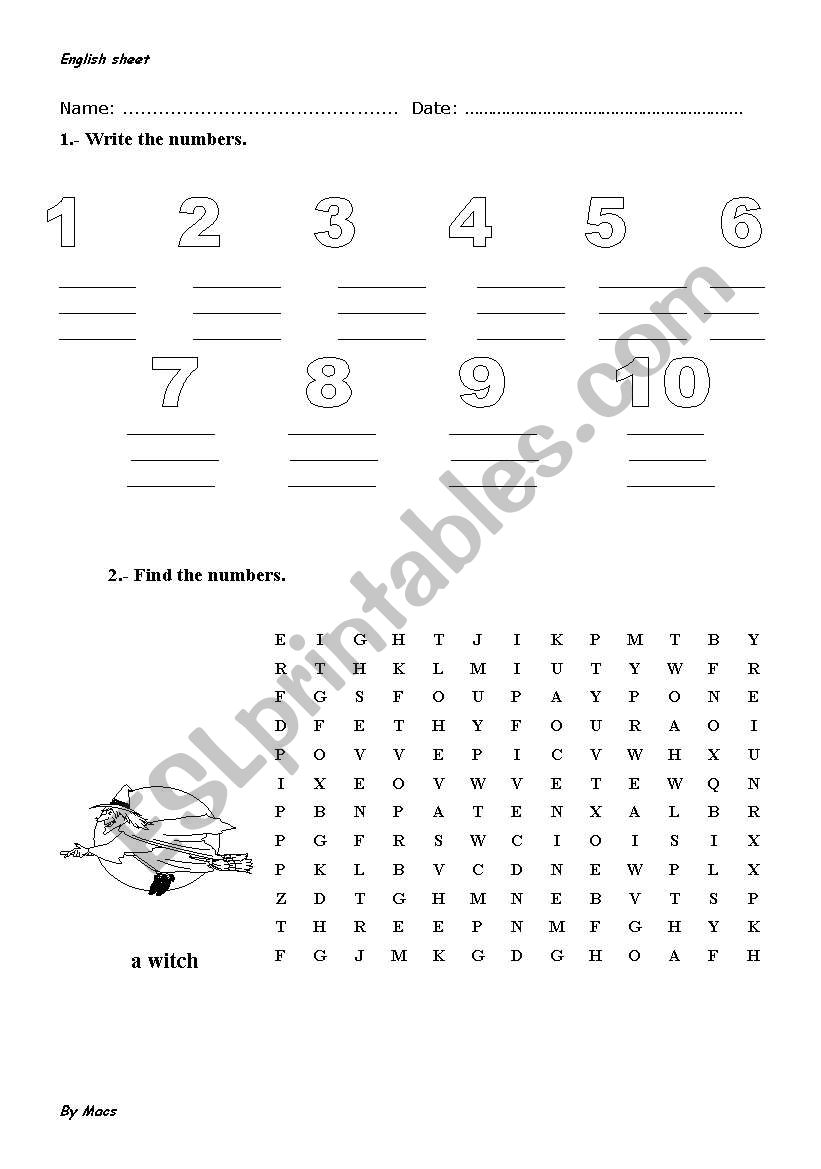 NUMBERS 1 -10 worksheet