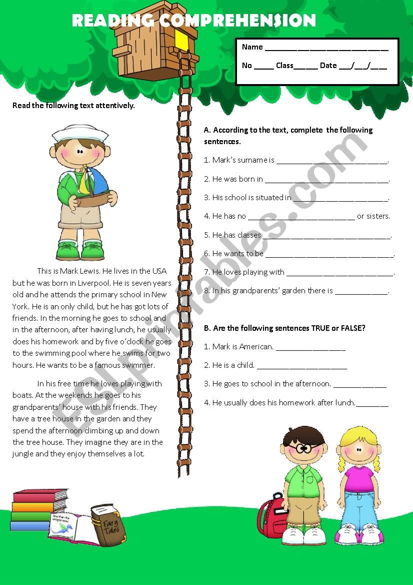 READING COMPREHENSION worksheet