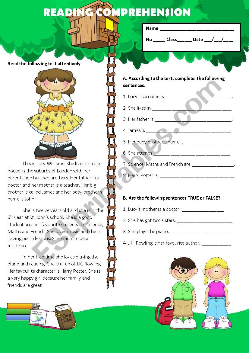 READING COMPREHENSION worksheet