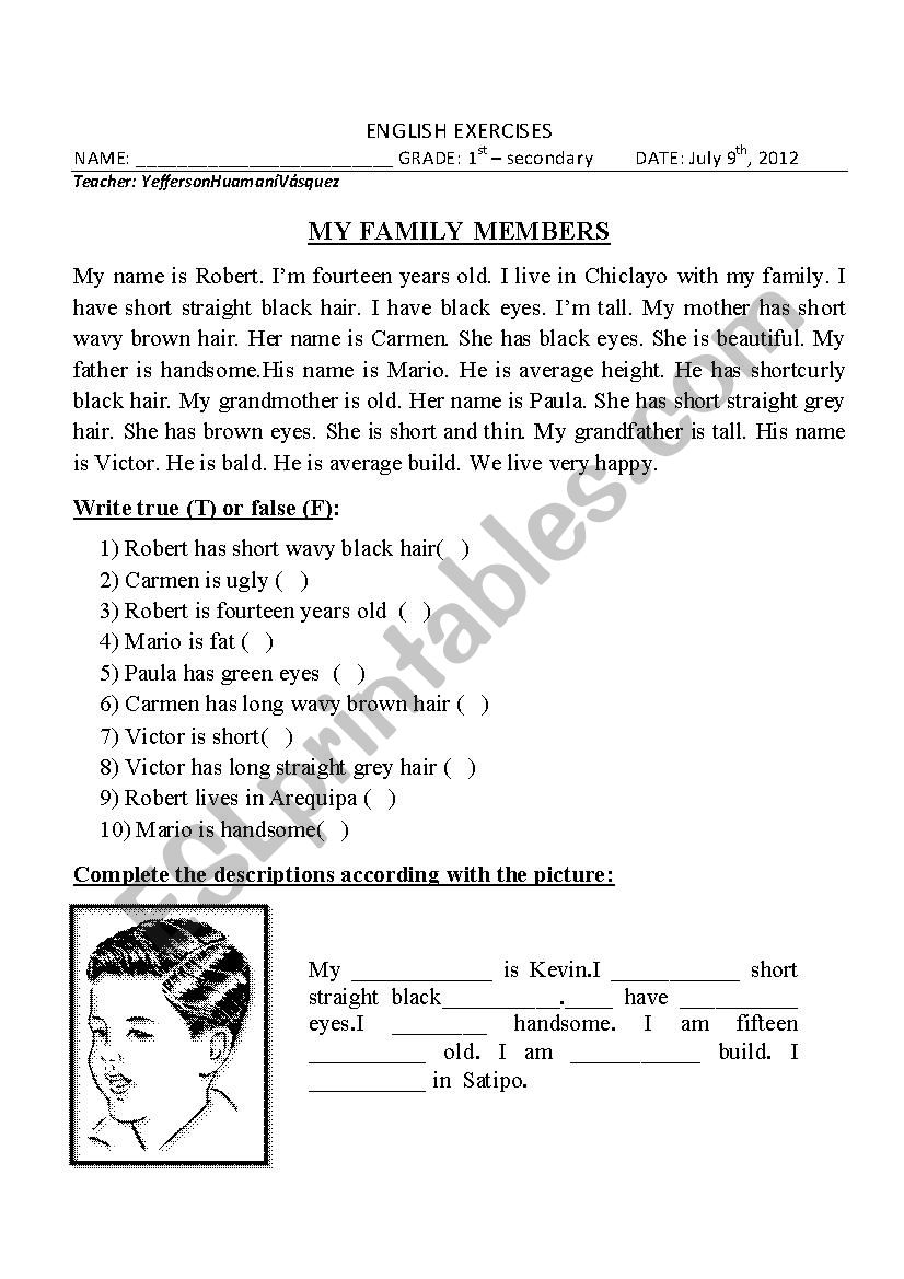 my family worksheet