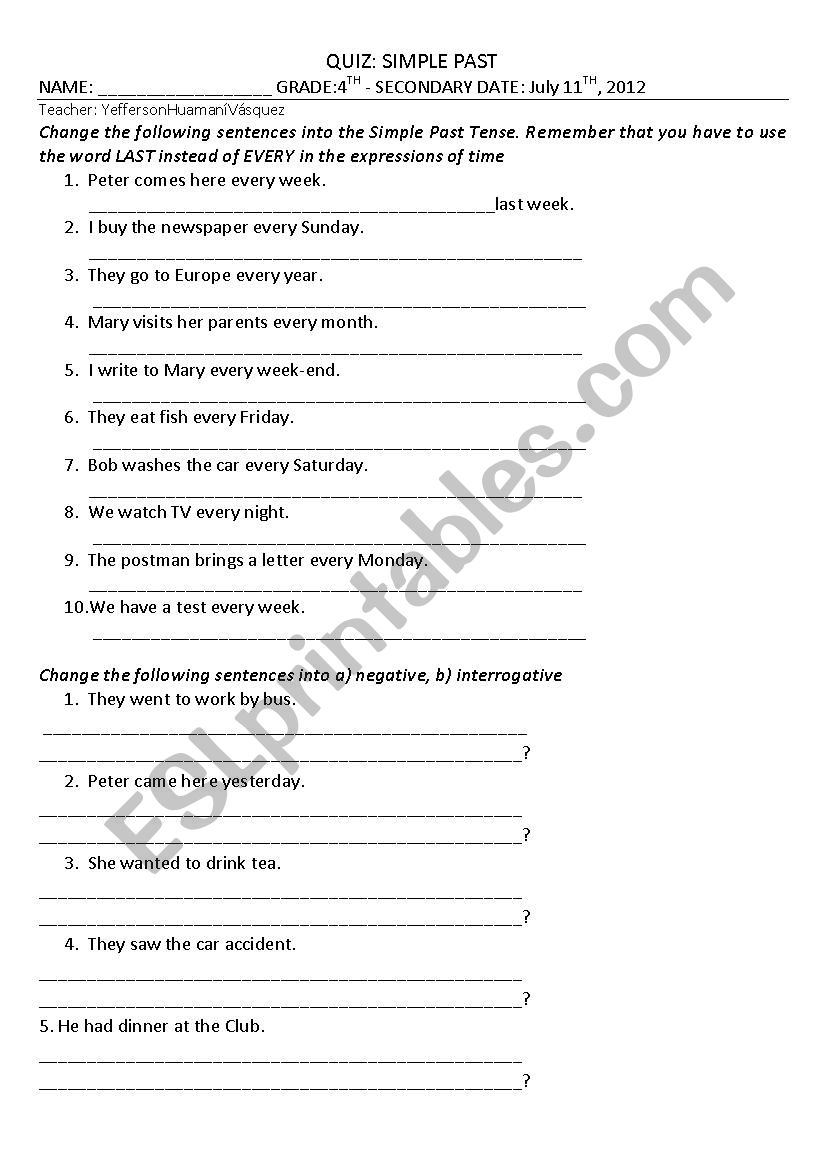 simple past worksheet