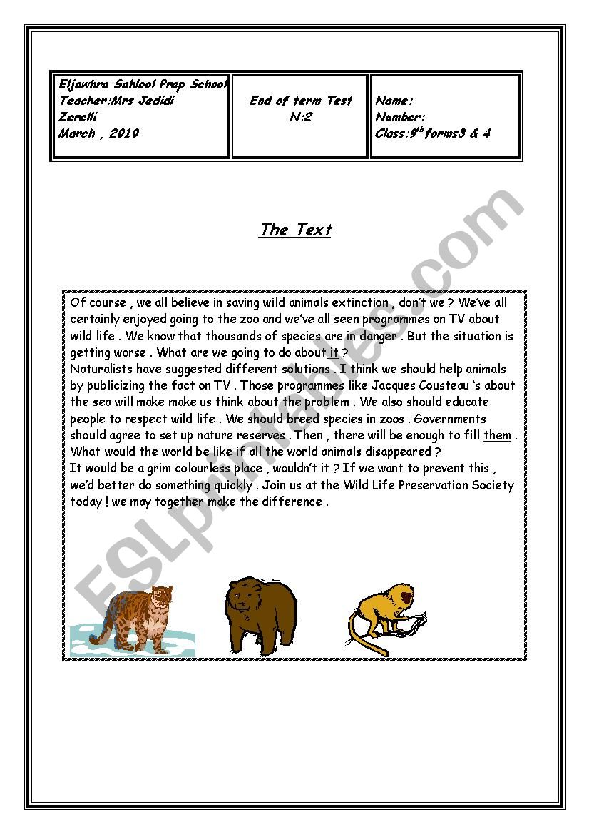 end of term test N:2 worksheet