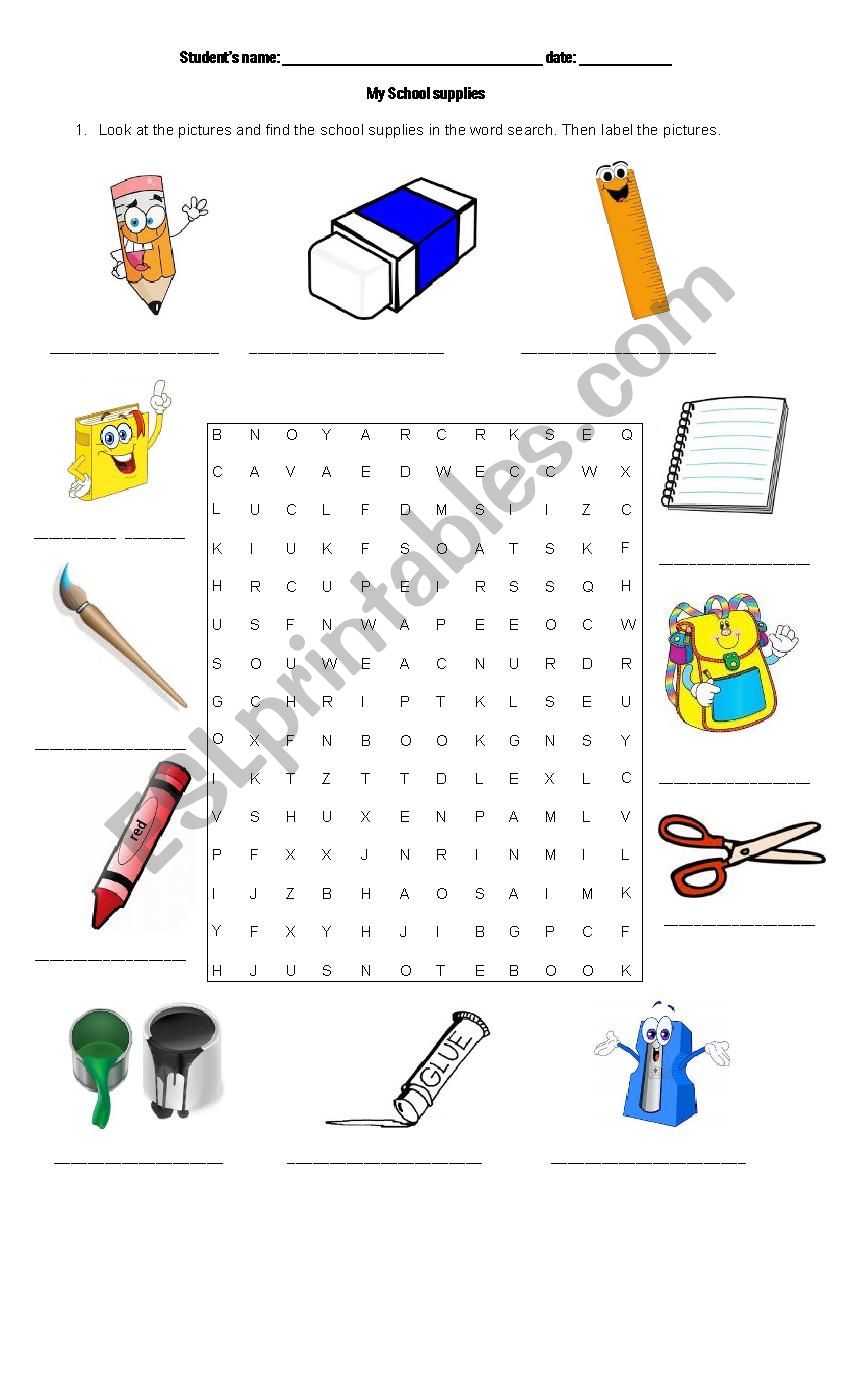 School Supplies worksheet