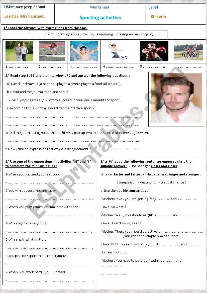 sporting activities worksheet