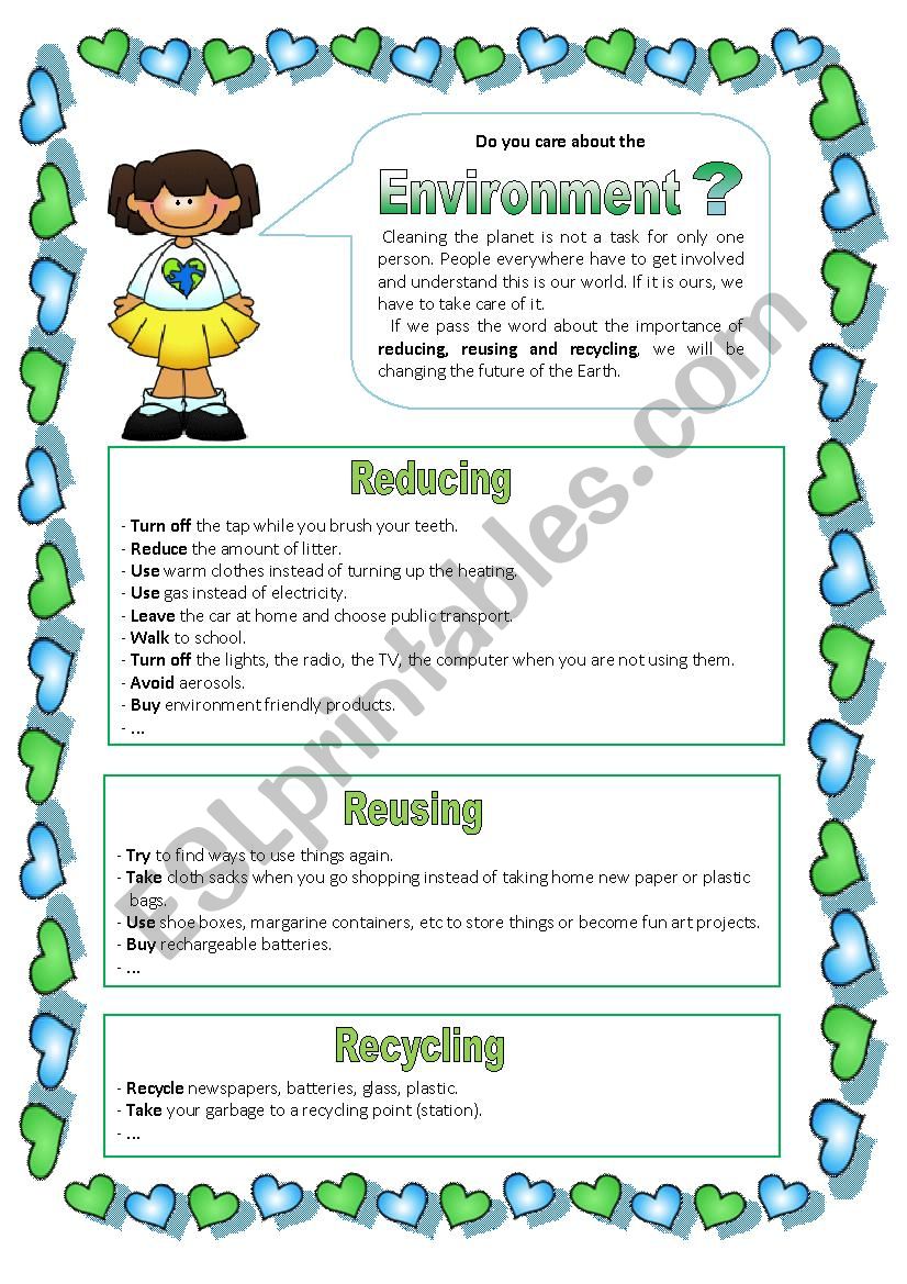 Environment: The 3 RÂ´s worksheet