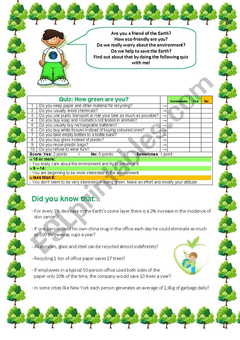 Environment: Quiz and Did you know ...(Facts)