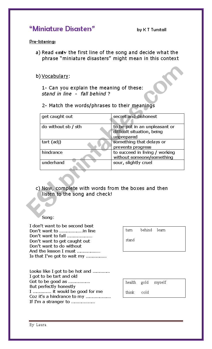 Song: Miniature Disasters worksheet