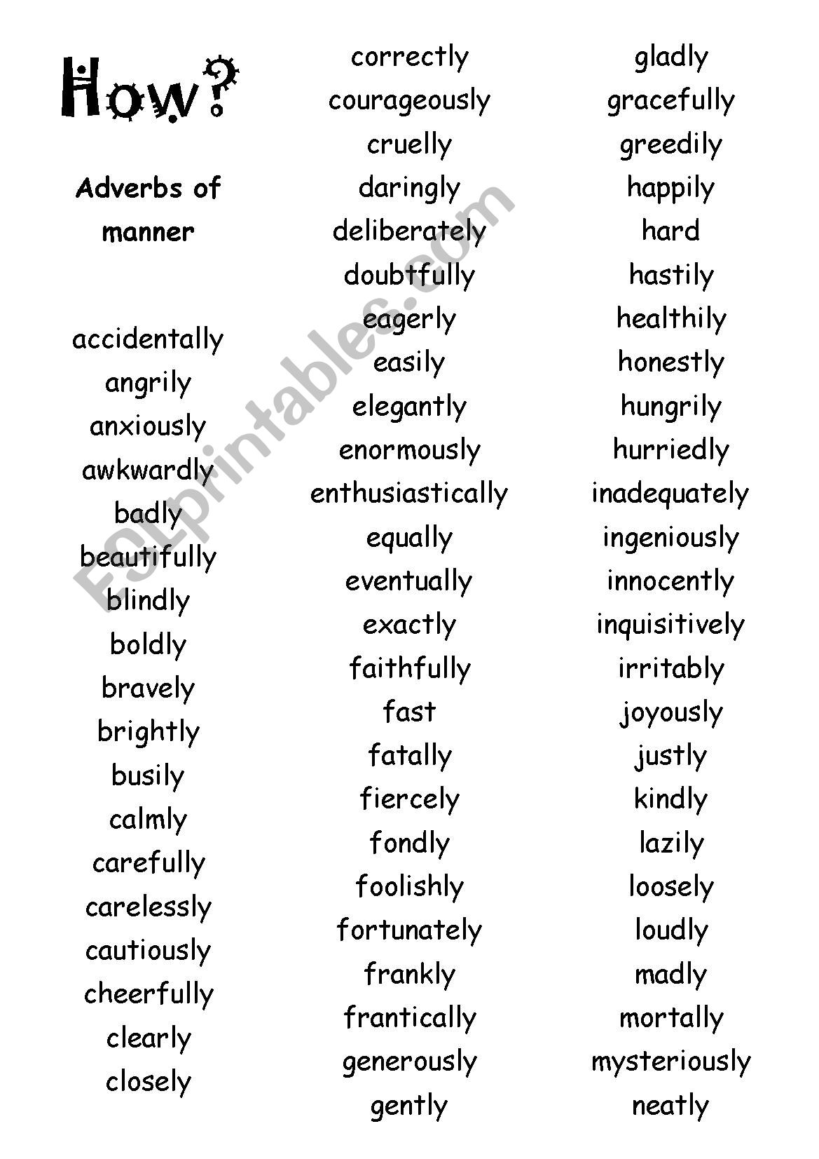 Adverbs A3 display worksheet