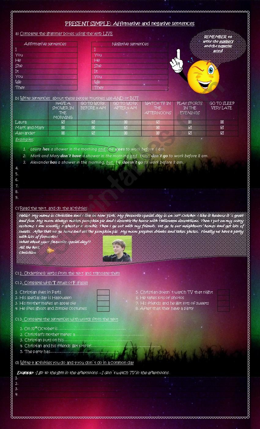 Present Simple: affirmative and negative forms. Short reading and activities