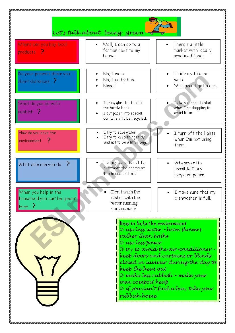 Talking about being green worksheet