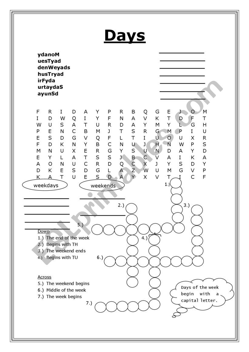 Days of the Week Practice Exercises