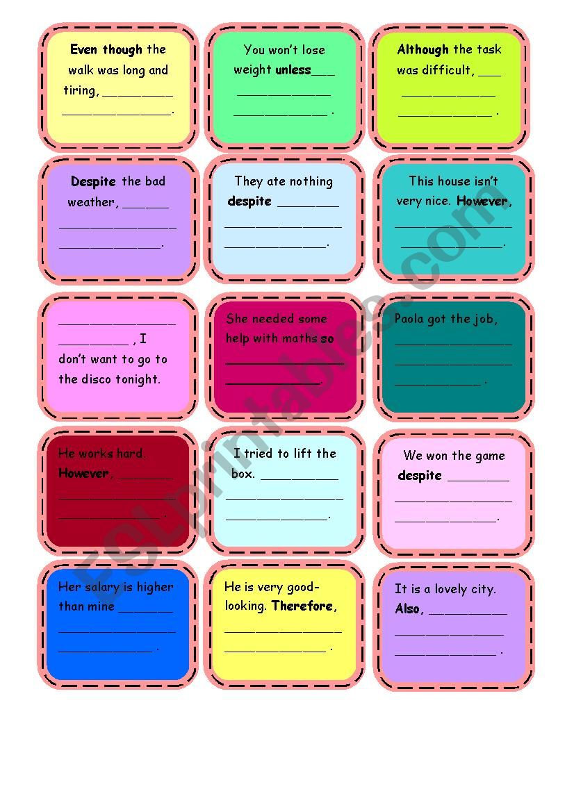 Linking words - speaking worksheet