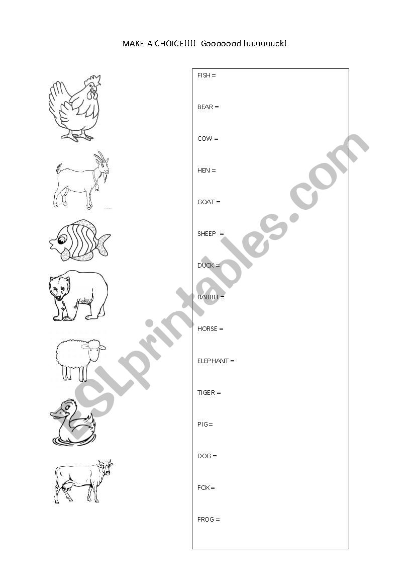 Make a choice - Animals worksheet