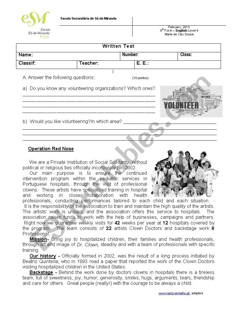 Operation Red Nose  worksheet