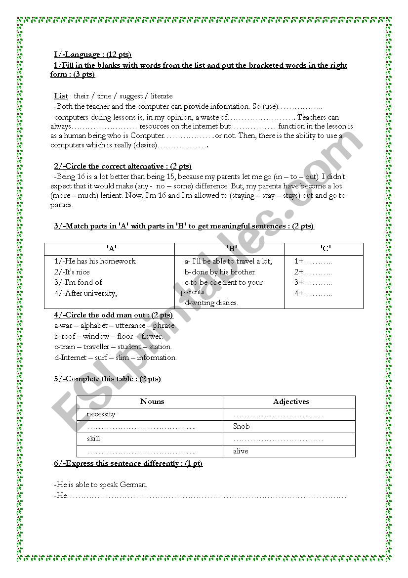 a set of language tasks and writing actiivities for intermediate level 