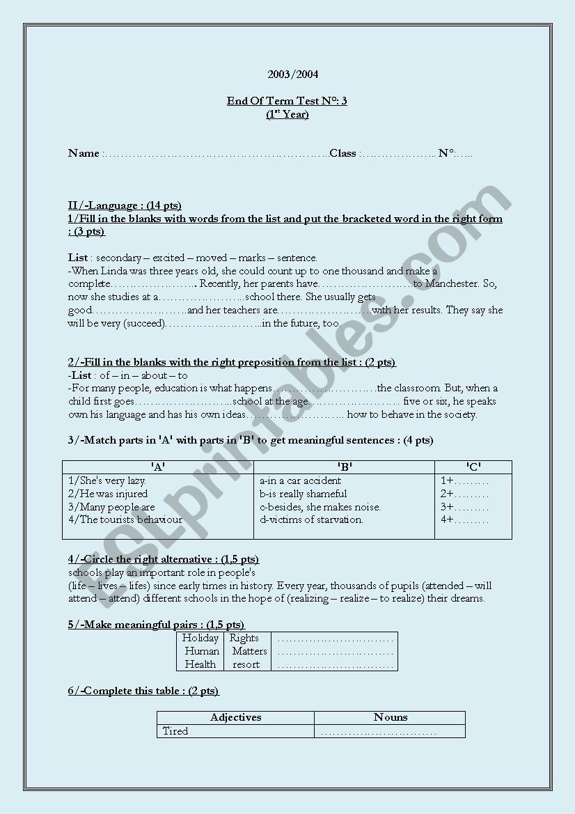 language and writing tasks for test 