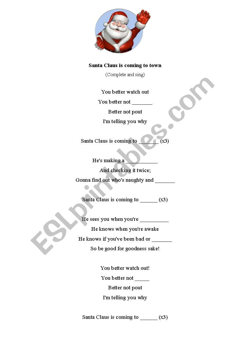 Santa Claus is coming to town worksheet