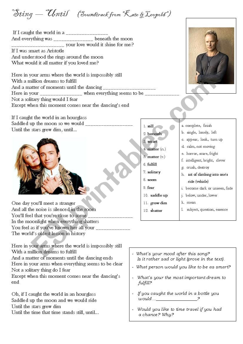 Sting - Untill (a nice song for ValentineÂ´s day on Conditionals II + key - Kate and Leopold Soundrack)