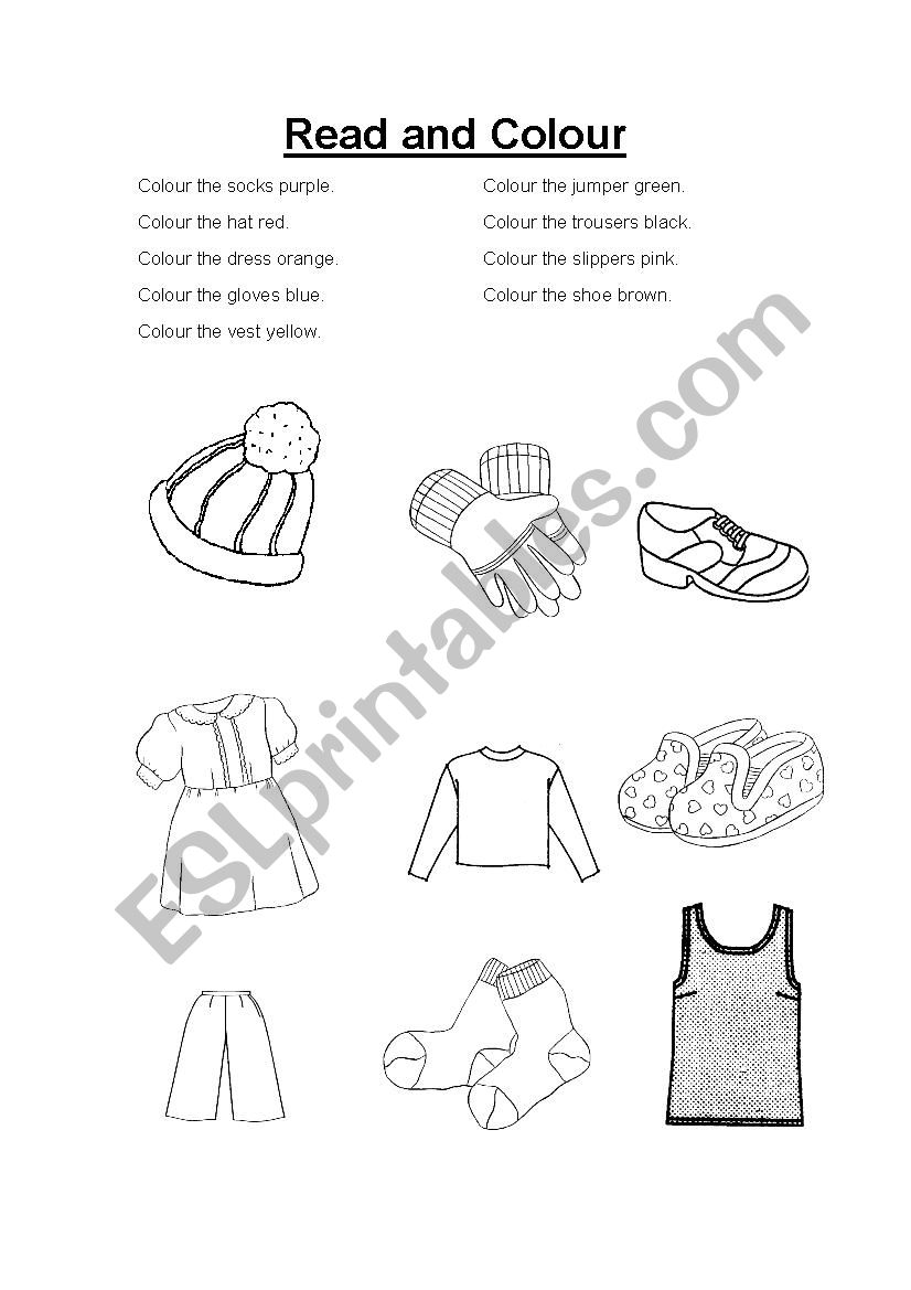 Clothes - listen and colour worksheet