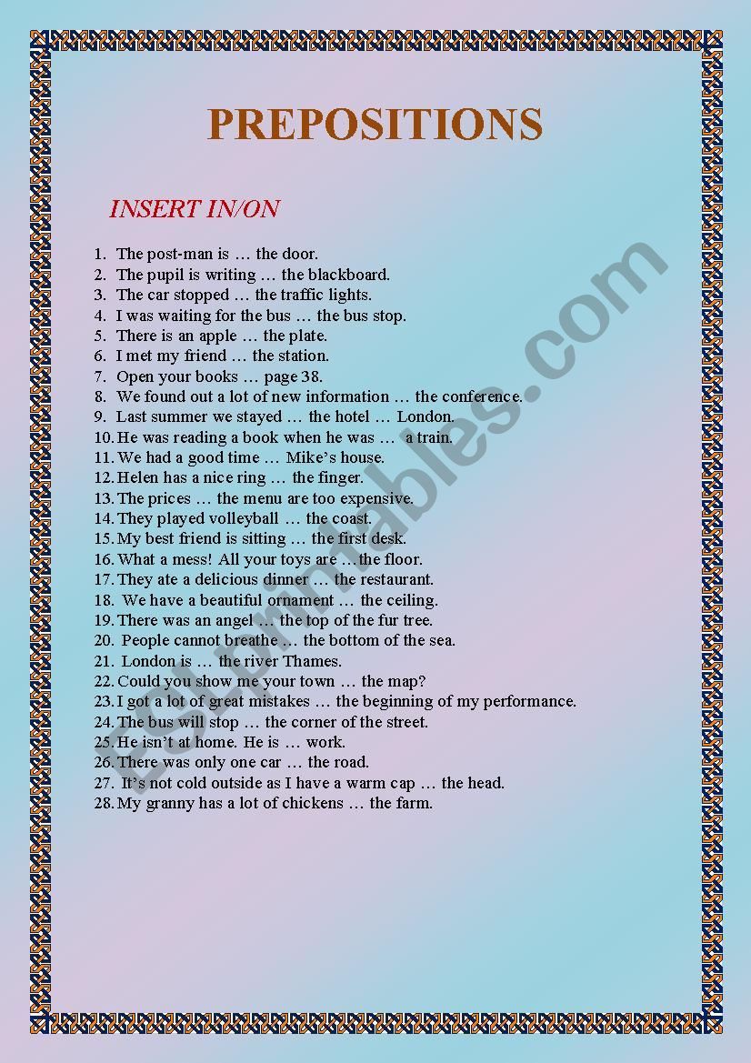 prepositions worksheet