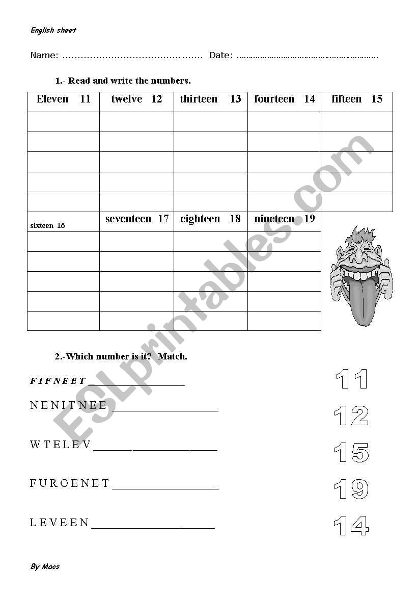 NUMBERS 11-20 worksheet