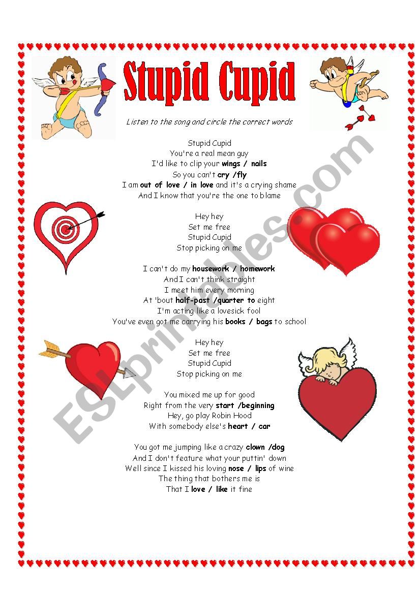 Stupid Cupid Song Activity worksheet
