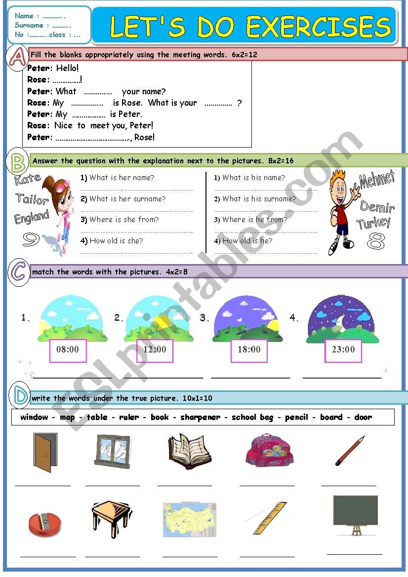 4.grader general test TWO PAGES