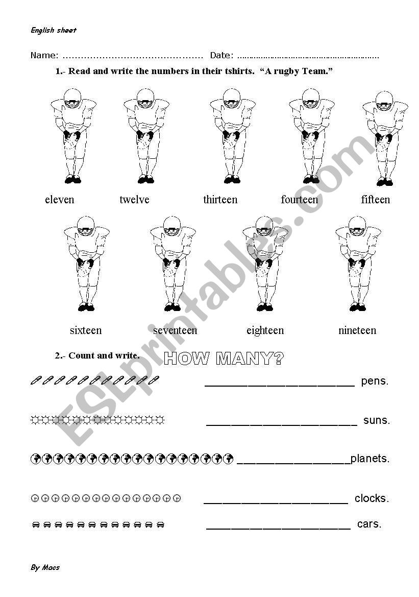 NUMBERS 11 - 20 worksheet