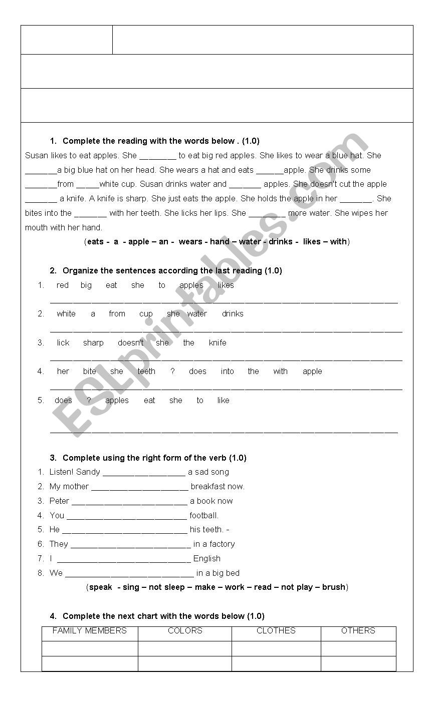 Class activity worksheet