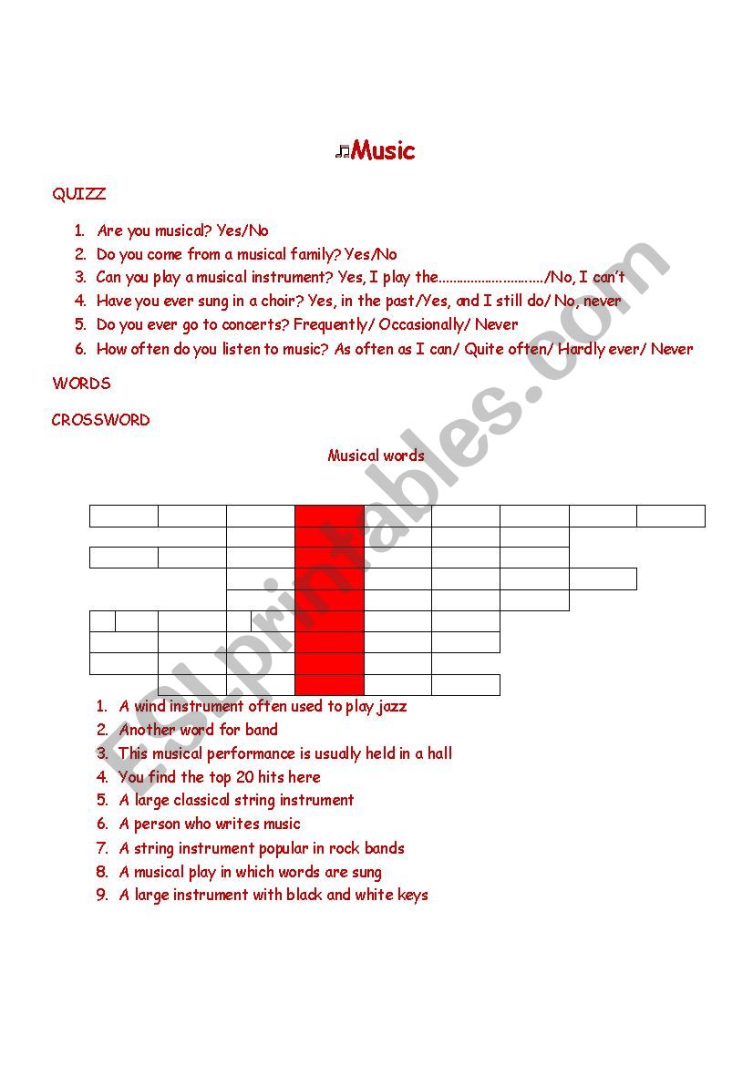 Music worksheet