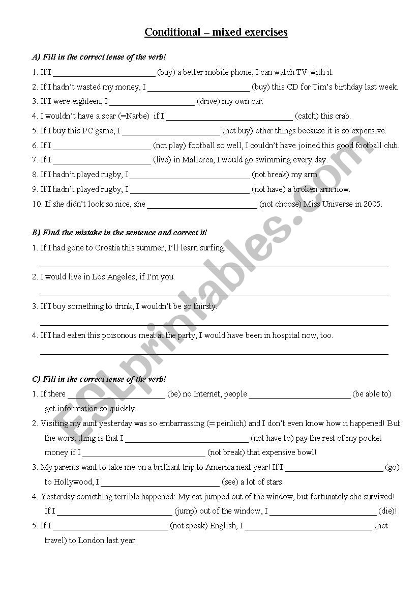 Conditional  mixed exercises worksheet