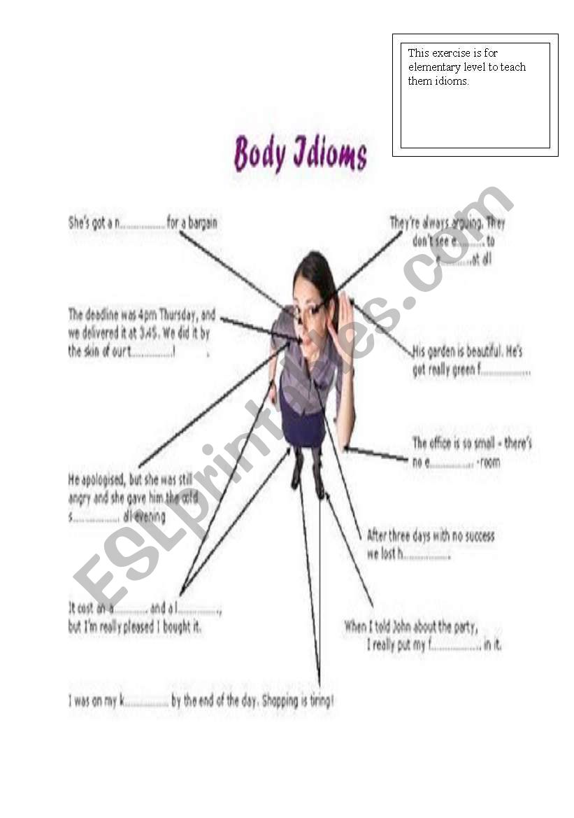 body idioms worksheet
