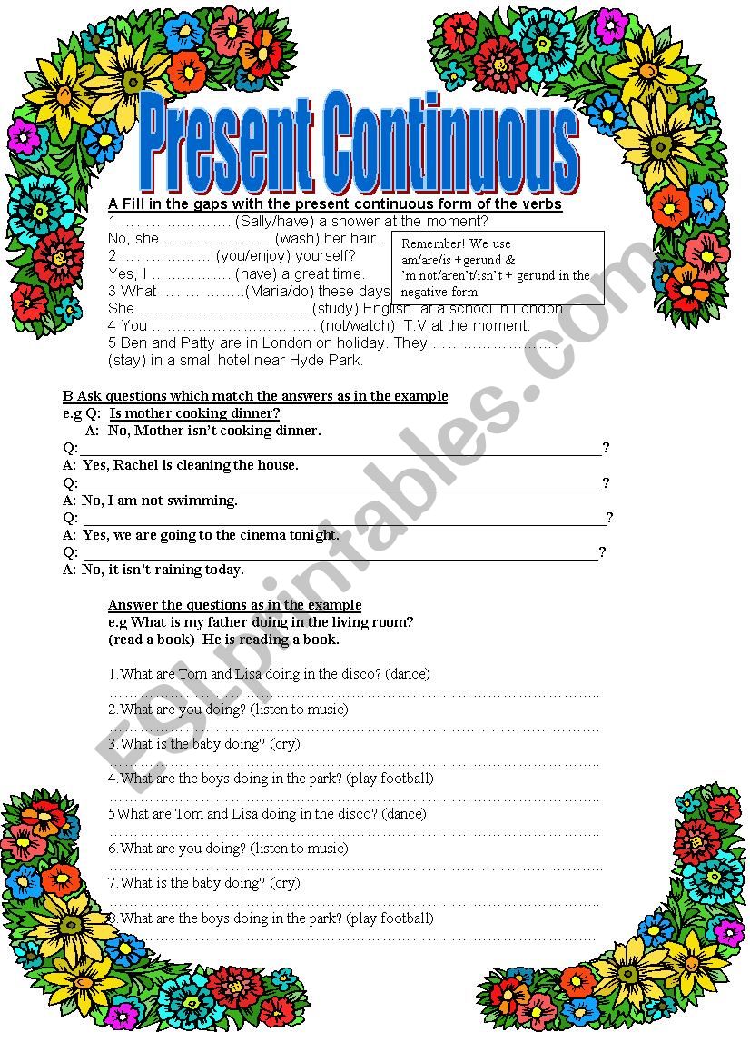 present continuous worksheet