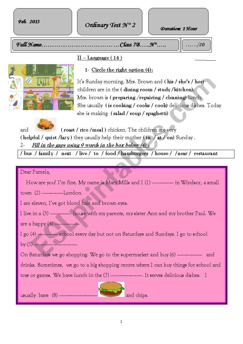  language part for test 2  worksheet