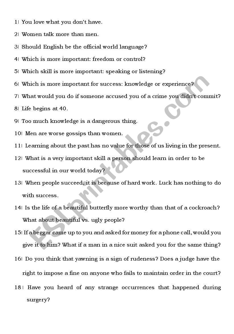 freetalking worksheet