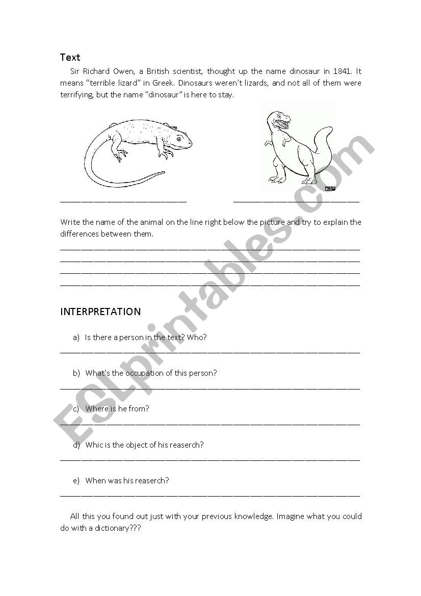 Lizard or Dinosaur worksheet