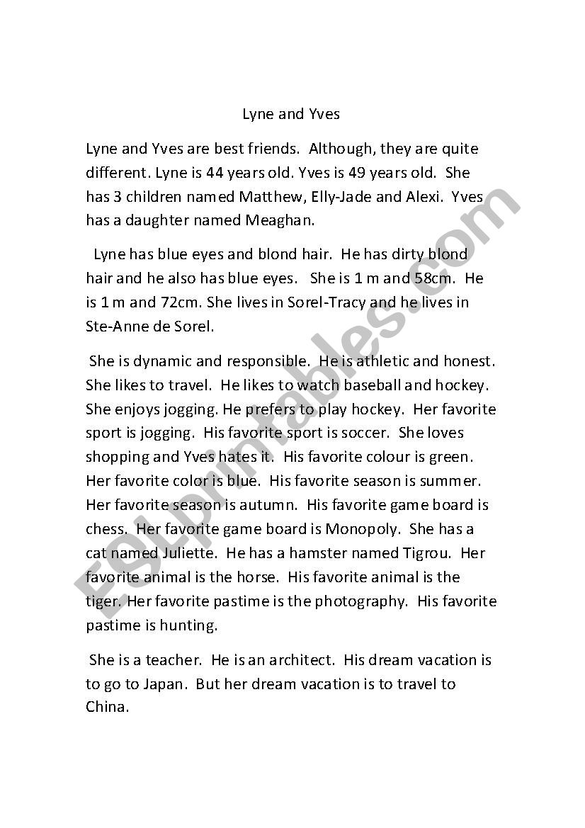 Lyne and Yves worksheet Lyne and Yves worksheet