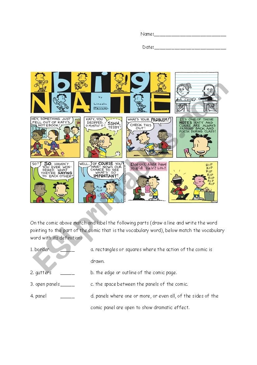 Comic Strip Vocabulary worksheet