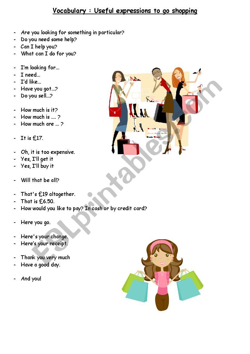 Expressions used to go shopping