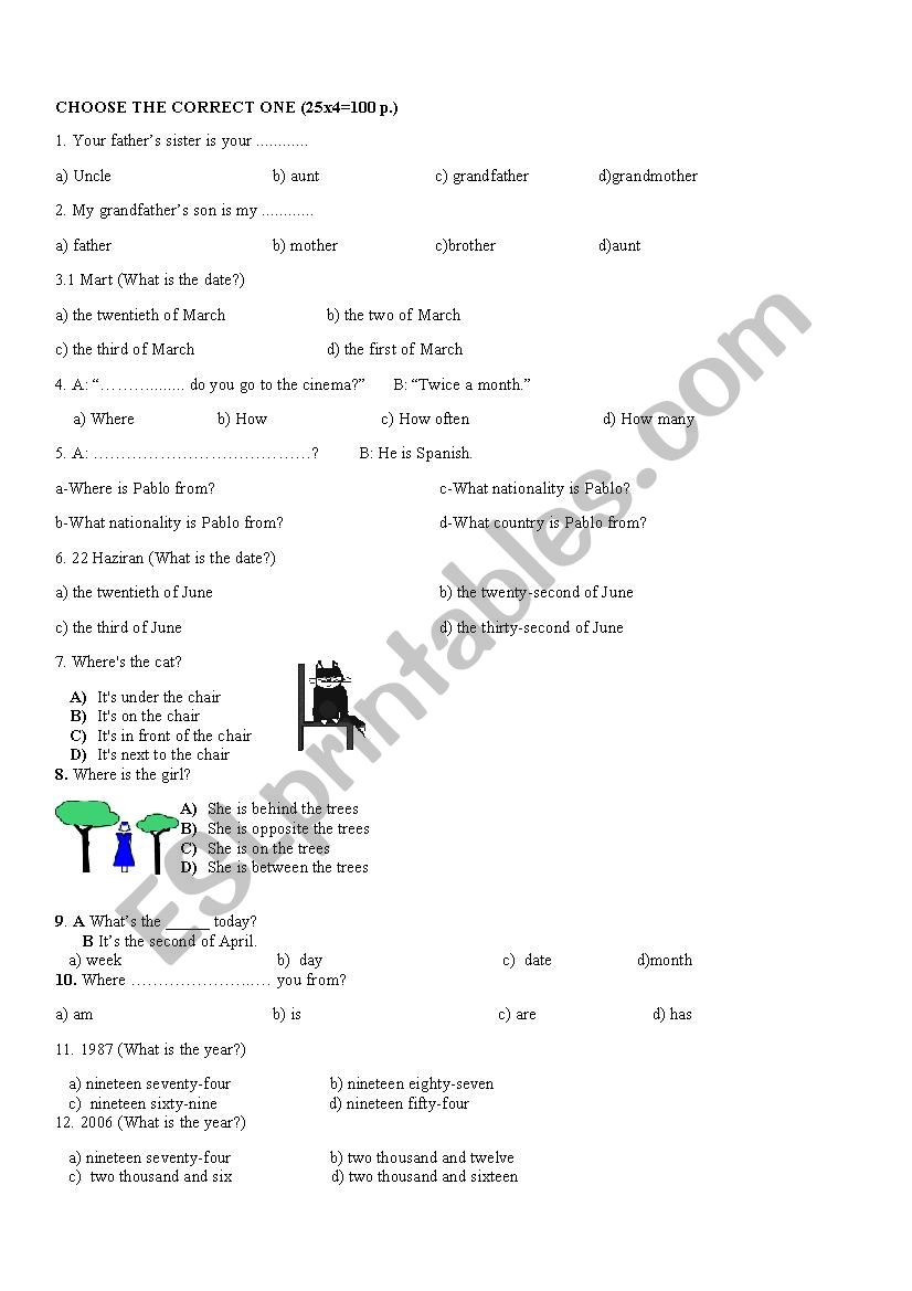 Exam worksheet