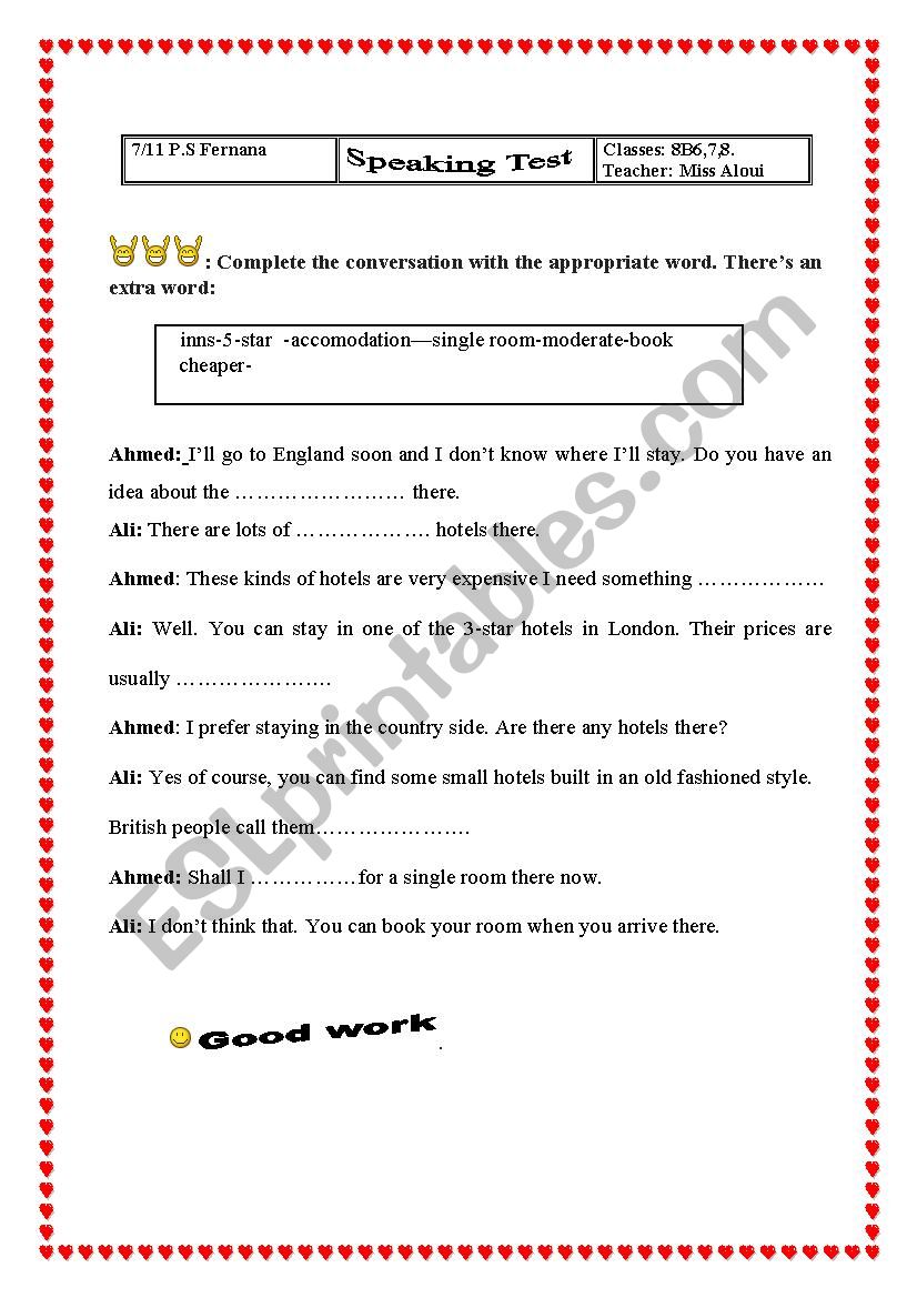 accomodation worksheet