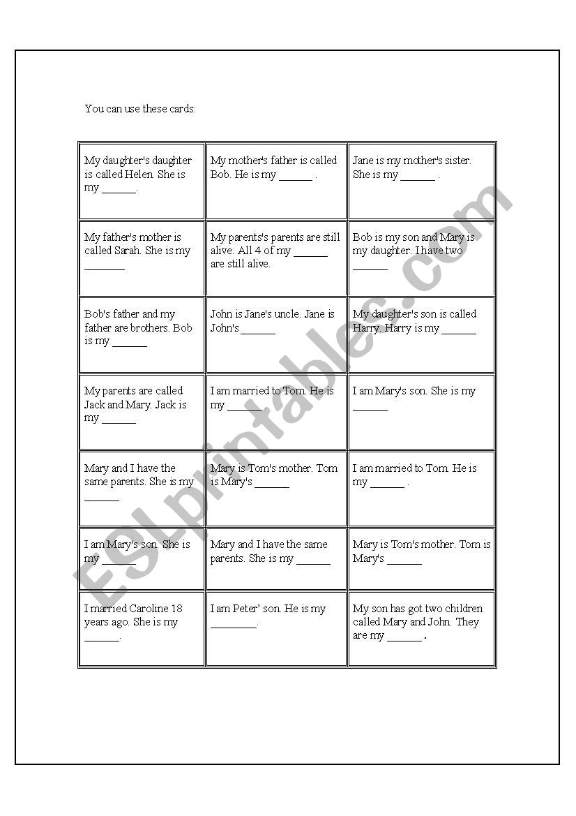 Car race family member worksheet